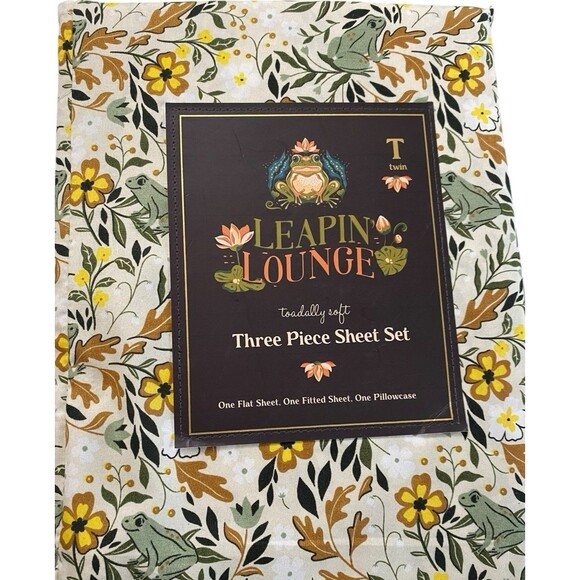 Leapin' Lounge Twin Sheet Set Frog Floral Toadally Soft 4 Piece Bedding - Picture 1 of 6